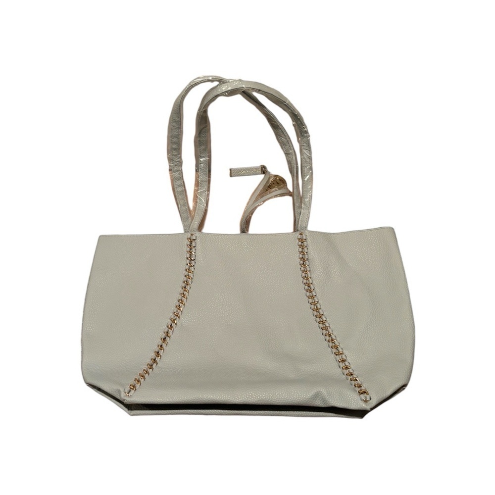 Badgley Mischka Vegan Leather Decorative Chain Tote Light Grey NWT